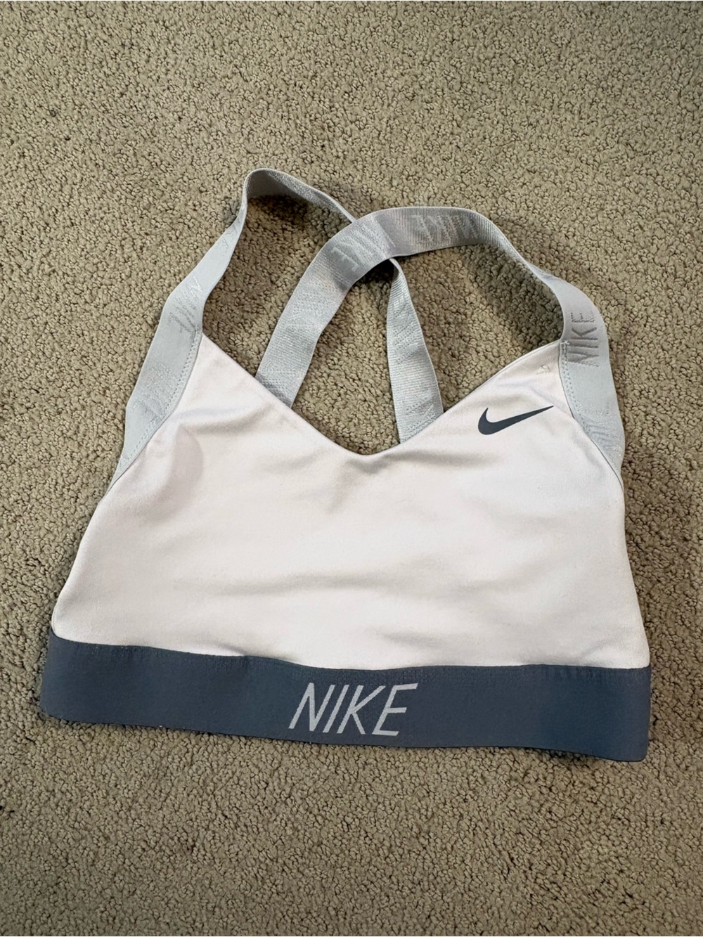 Nike White and Gray Women's Dri-Fit Padded Sports Bra Size Small